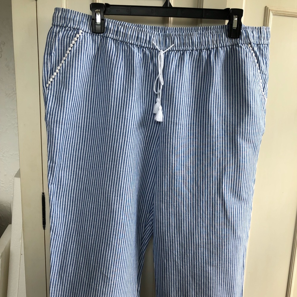 NWT Talbots Blue White Linen Crop Pants 18W 2X